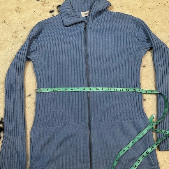 Fendi Women’s Blue Full Zip Collared Ribbed Knit Cardigan Size 10 - Picture 10 of 11